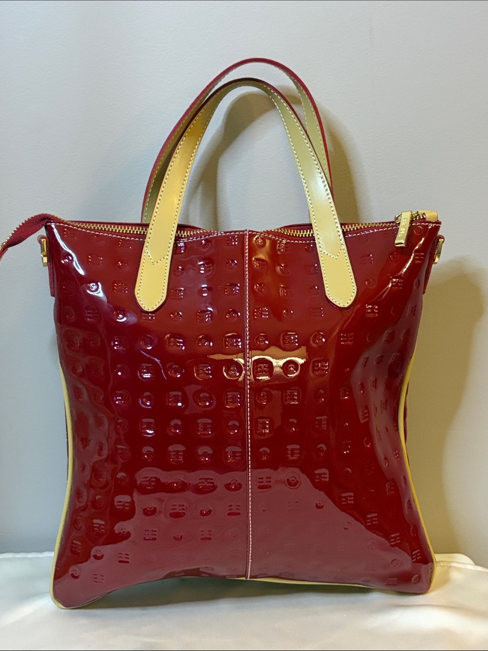 Arcadia Red Patent Tote with Cream Handles - Picture 2 of 7